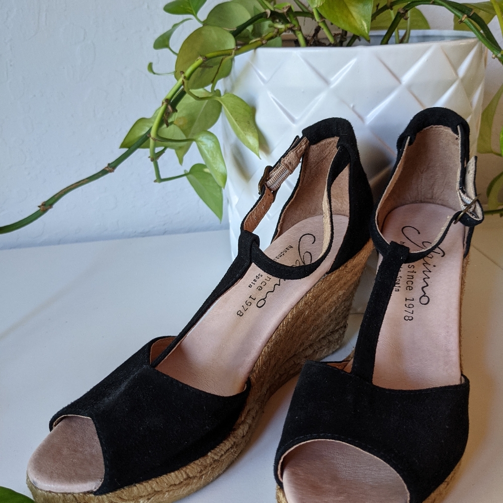 Peep Toe Authentic Black Suede Espadrilles